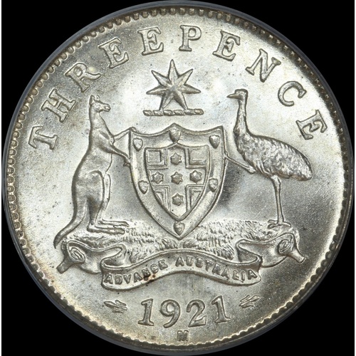1921 Threepence Gem Unc (PCGS MS65)