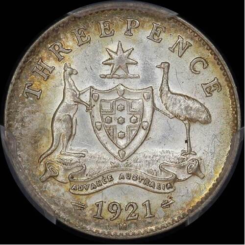 1921-M Threepence Unc (PCGS MS62)