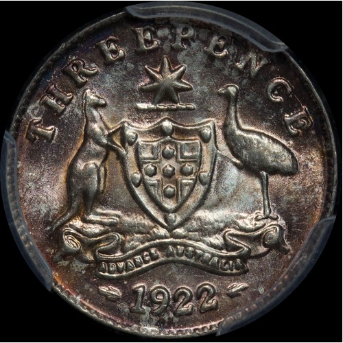 1922 Threepence Choice Unc (PCGS MS64)