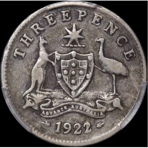 1922/21 Overdate Threepence PCGS F12