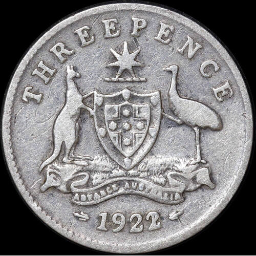 1922/21 Overdate Threepence  Very Good
