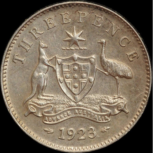 1923 Threepence about Unc