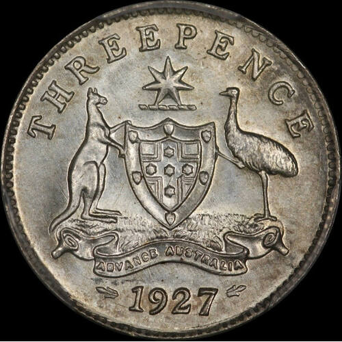1927 Threepence Choice Unc (PCGS MS64)