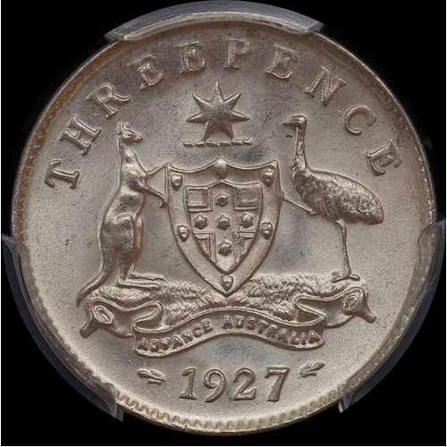 1927 Threepence Gem Unc (PCGS MS65)