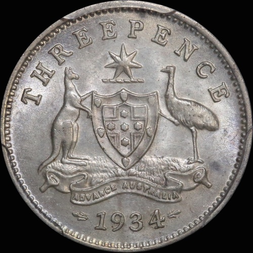 1934/3 Threepence Choice Unc (PCGS MS63)
