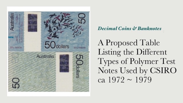 A Proposed Table Listing the Different Types of Polymer Test Notes Used by CSIRO ca 1972 ~ 1979