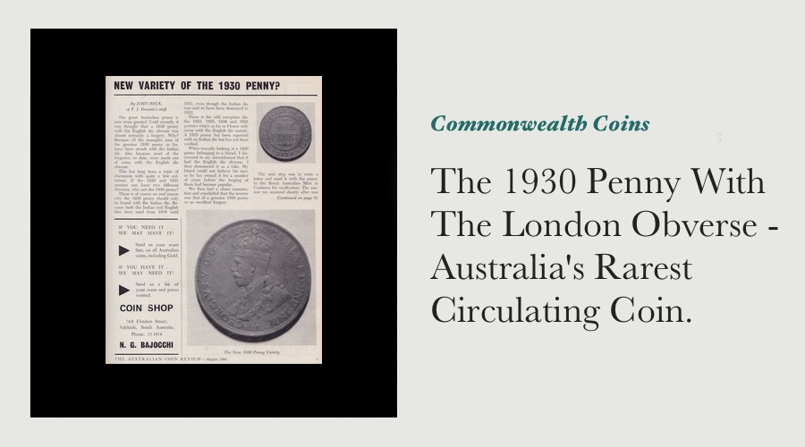 The 1930 Penny With The London Obverse - Australia's Rarest Circulating Coin